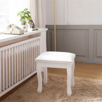 Winston Porter White Vanity Stool Padded Makeup Chair Bench With Solid Wood Legs
