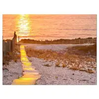 Made in Canada - Design Art Yellowish Boardwalk into Seashore - Wrapped Canvas Photograph Print