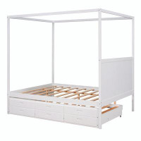 Winston Porter Queen Size Canopy Platform Bed with Twin Size Trundle and Three Storage Drawers