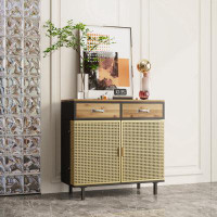 Wenty 31.5"Wide 2 Drawer Sideboard, Modern Furniture Decor, Made With Iron+ Carbonized Bamboo, Easy Assembly-31.5" H x 3