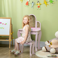 Kids Dressing Table Set 20.5" x 12.6" x 33.5" Pink