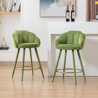 Everly Quinn Velvet Counter Stools Set Of 2 Modern 25.5" Counter Height Barstool With Petal Back & Gold Metal Ring Footr