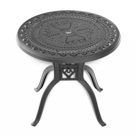 Astoria Grand 31.50-Inch Cast  Aluminum Patio Dining Table With Black Frame And Umbrella Hole 28.35" H x 31.5" W x 31.5"