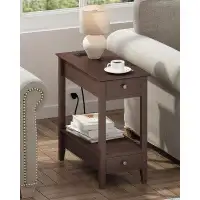 Red Barrel Studio Red Barrel Studio Side Table With Charging Station, Narrow End Table With Storage, 2-Drawer Nightstand