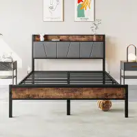 hernansofa Upholstered Metal Platform Storage Bed