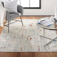 17 Stories Pedaias Patchwork Machine Washable Area Rug in Ivory
