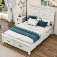 Latitude Run® Queen Size Wood Platform Bed with Two Drawers