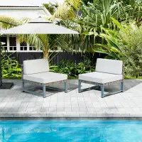 Ebern Designs Outdoor 2 Pieces Wicker Armless Patio Sectional Sofa