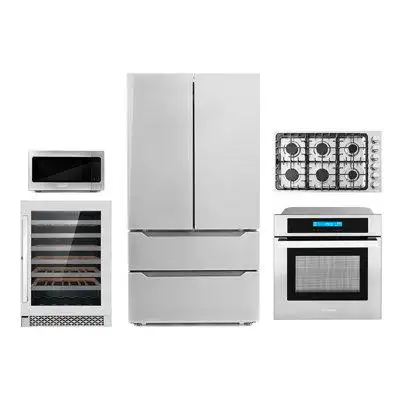 Cosmo 5 Piece Kitchen Package with French Door Refrigerator 36"" Gas Cooktop & Wall Oven
