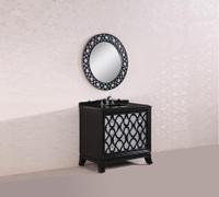 38" Solid Wood Black Bathroom Vanity with a Travertine Marble Top   Optional Mirror