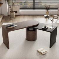 Latitude Run® Modern L Shaped Desk In Walnut With 1 Cabinet And Open Storage