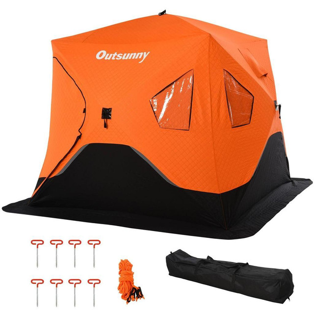 4 PERSON ICE FISHING SHELTER INSULATED WATERPROOF PORTABLE POP UP ICE FISHING TENT WITH 2 DOORS FOR OUTDOOR FISHING, ORA in Fishing, Camping & Outdoors