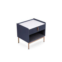 Mercer41 Modern White/Grey End Table Or Night Stand Stone Tabletop & Gold Frame-19.1" H x 19.7" W x 15.7" D