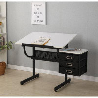 Red Barrel Studio Akke 45.64'' Desk Adjustable Drafting Drawing Table with Stool and 3 Drawers