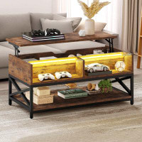 Trent Austin Design Abey Lift Top Tempered Glass Coffee Table with 2 Open Cabinets and Shelf