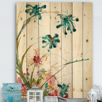 East Urban Home Blue Abstract Blossoming Farmhouse Flowers - Modern Farmhouse Print on Natural Pine Wood