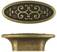 D. Lawless Hardware 1-1/4" Centers Scrolled Pull Antique Brass