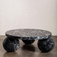 BETACH Genuine Marble Round 3-Sphere Coffee Table - Nero Black Marble