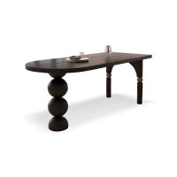 Hokku Designs 55.12" Black Half-circle Solid wood Dining Table