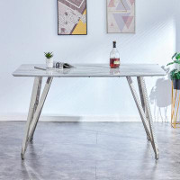 Wrought Studio Bar Table.Dining Table.Spacious MDF Top  Dining Table With Plating Legs