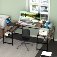 Inbox Zero Labreyah U-shaped Desk with Lift Top, Sit-to-Stand L-shaped Computer Desk