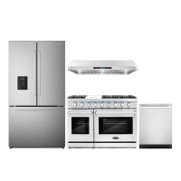 Cosmo 4 Piece Kitchen Package With 48" Freestanding Gas Range 48" Under Cabinet Range Hood 24" Built-in Fully Integrated