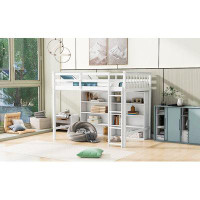 Harriet Bee Loft Bed with 8 Open Storage Shelves and Built-in Ladder