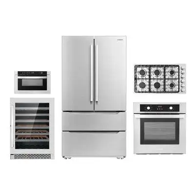 Cosmo 5 Piece Kitchen Package with French Door Refrigerator & 36" Gas Cooktop & Wall Oven
