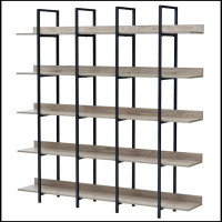 17 Stories [VIDEO] 5 Tier Bookcase Home Office Open Bookshelf, Vintage Industrial Style Shelf With Metal Frame, MDF Boar