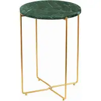 Mercer41 Metal Round Side End Table With Real Natural Marble Top, Modern Lightweiht Bedside Small Coffee Table For Livin
