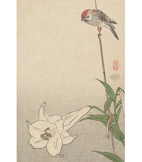 Buyenlarge 'Small Bird on Lily Plant.' by Baison Painting Print
