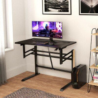 Inbox Zero Pneumatic Height Adjustable Gaming Desk T Shaped Game Station With Power Strip Tray-Black