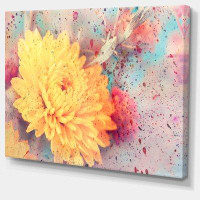 Made in Canada - Design Art Aster Flower with Watercolor Splashes - Wrapped Canvas Graphic Art Print