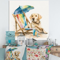 Wildon Home® Dog Laying On Chair At The Beach V Dog Laying On Chair At The Beach V - Print on Canvas