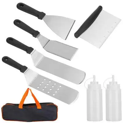 7Pcs Griddle Accessories Kit Stainless Steel BBQ Grilling Utensil Tools Outdoor Barbecue Griddle Spa...