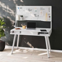 George Oliver Study Computer Desk with Storage & Magnetic Dry Erase White Board, White