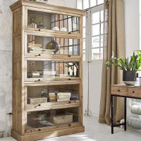 WOOD PEEK LLC French Glass Door Wine Cabinet Solid Wood Side Cabinet European Multi-Layer Decorative Display Cabinet Ame