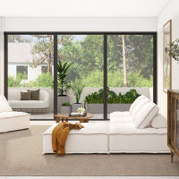 Orren Ellis Keif 168" 4-Piece Modular Pillow-Back Lounge Sectional Sofa, White Beige Linen Blend