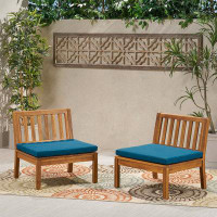 Winston Porter Outdoor Acacia Wood Club Chair (Set of 2), Dark Brown and Dark Teal, 25.5"D x 25.5"W x 26.75"H