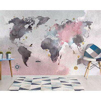 GK Wall Design Pink Grey Scandinavian World Map Textile Wallpaper