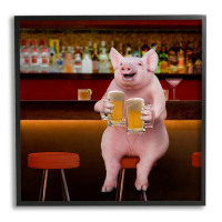 Stupell Industries Stupell Industries Pig On Pub Bar Stool Framed Giclee Art Design By Lund Roeser