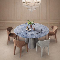 LORENZO Italian light luxury microlite dining table set with turntable 59.06"L