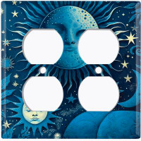 WorldAcc Metal Light Switch Plate Outlet Cover (Astronomy Space Sun Stars Moon Blue - Double Duplex)