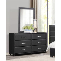 Latitude Run® Contemporary Design Black Dresser 1Pc 6X Drawers Faux Leather Upholstery Plywood Engineered Wood