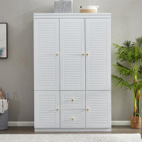 Latitude Run® Vickiann Solid Wood Armoire with Shelves, 2 Drawers, White, 74" H x 47" W x 20" D