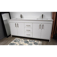 Ebern Designs Annily 60" Modern Bathroom Vanity In White With White Microstone Top Undermount Double Sink And Brushed Ni