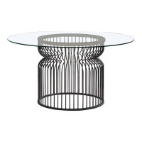 Ivy Bronx Round Glass Top Dining Table Clear and Gunmetal