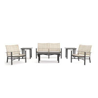 Winston Jasper Loveseat, Lounge Chair and Side Table 6 Piece Rattan Seating Group