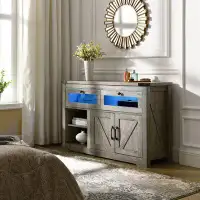 Wrought Studio Wooden Sideboard, Kitchen Buffet, Built-In With Adjustable Laminate And LED Lights, 2 Drawers And A Barn