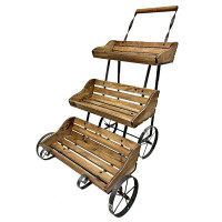 Red Barrel Studio Wood And Metal Pushcart Plant Stand